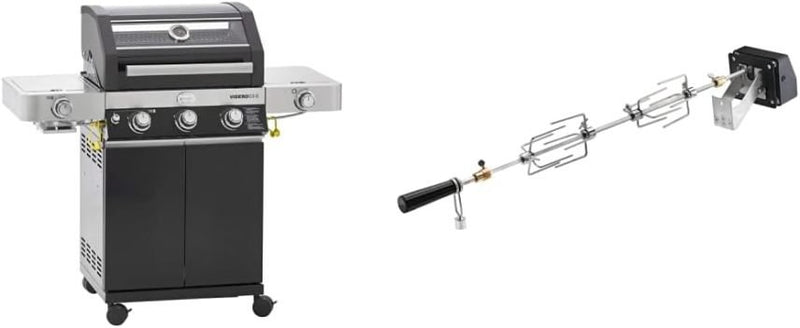 RÖSLE BBQ-Portable Videro E2-P Barbecue électrique de table – 2 brûleurs, grille de maintien au chaud, couvercle avec insert vitré, acier thermolaqué, noir/argent
