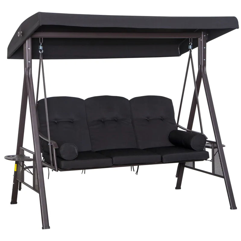 Outsunny Balancelle de jardin 3 places avec toit et coussins – Noir