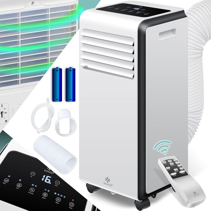 KESSER Climatiseur mobile 4-en-1 – Refroidissement, déshumidification, ventilation, 9000 BTU/h, 1005 W, télécommande, minuterie, mode nuit, roulettes 360° 1