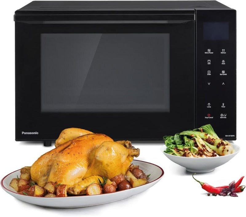 Panasonic NN-DF38PBEPG Micro-ondes combiné + grill – 1000 W, 23 L, technologie Inverter, mode Eco Combo, cavité plate, 16 programmes auto, noir