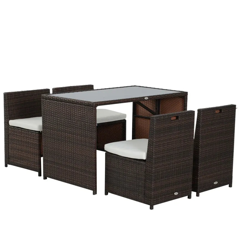 Outsunny Salon de jardin 5 pièces en résine tressée – Résistant aux intempéries et aux UV