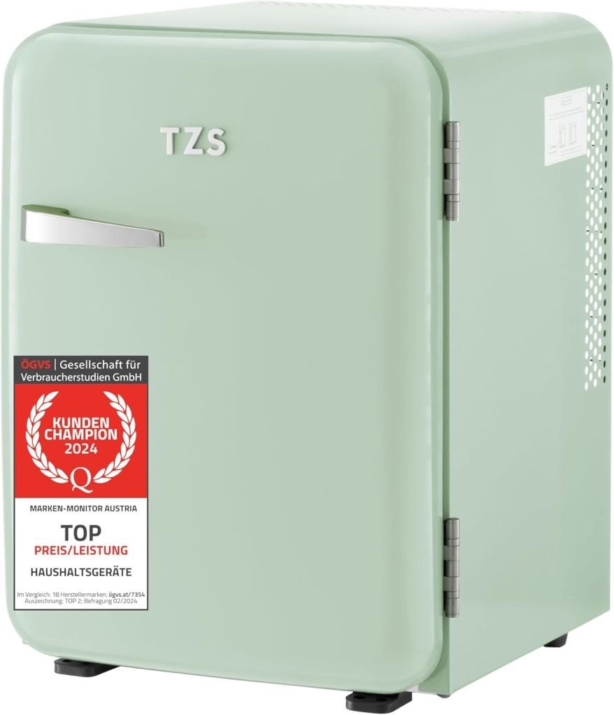 TZS First Austria Mini-réfrigérateur silencieux 40 L – Design rétro, puissance de refroidissement réglable, poignée de porte, système thermoélectrique, crème