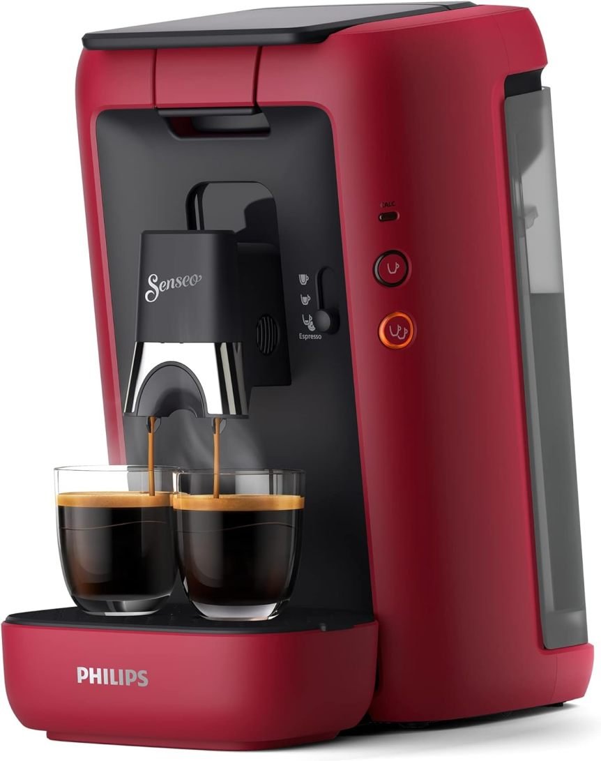 Philips Senseo Maestro Machine à dosettes – Intensité réglable, fonction mémoire, réservoir 1,2 L, produit écoresponsable, rouge CSA260/90 1