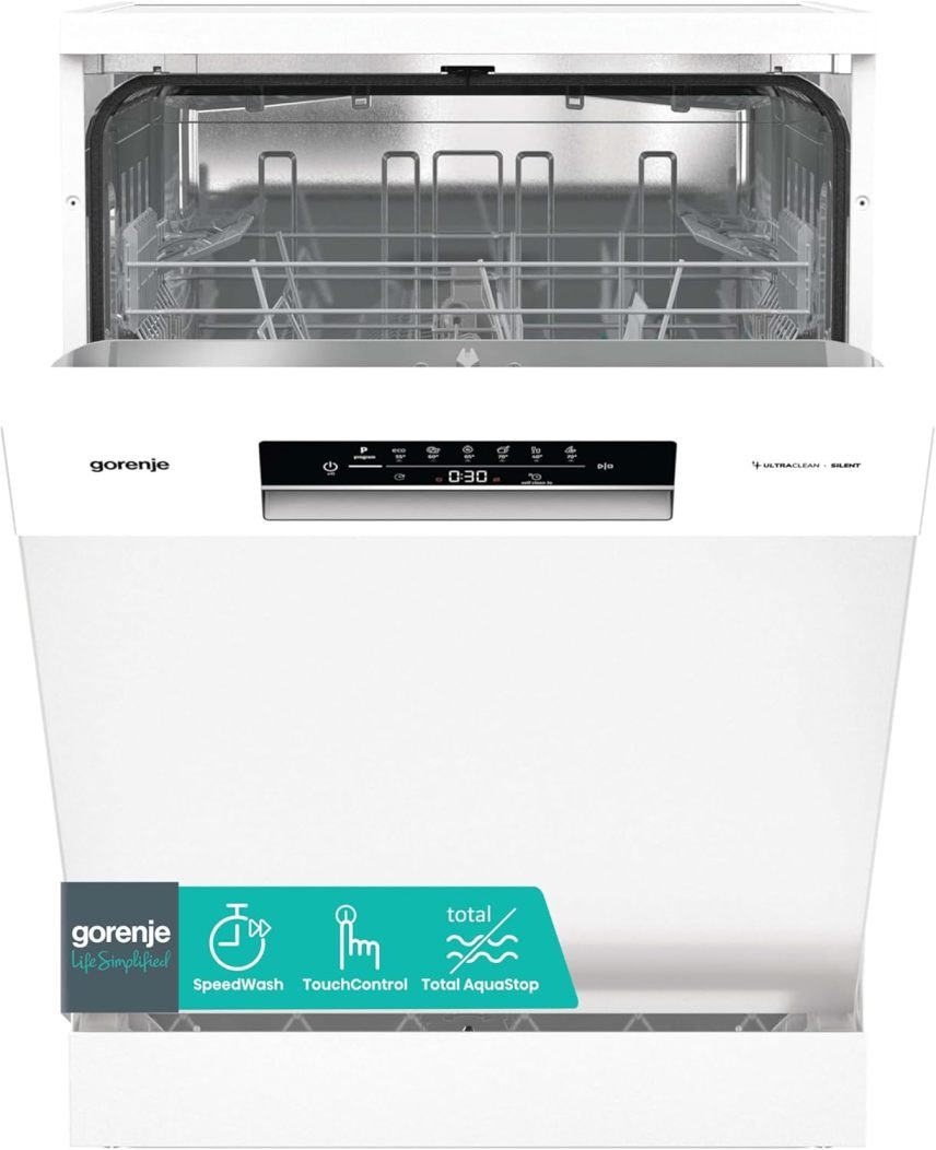 Gorenje GS642E90W Lave-vaisselle pose libre 60 cm, 13 couverts, Total AquaStop, protection anti-débordement, programme Hygiène, SpeedWash