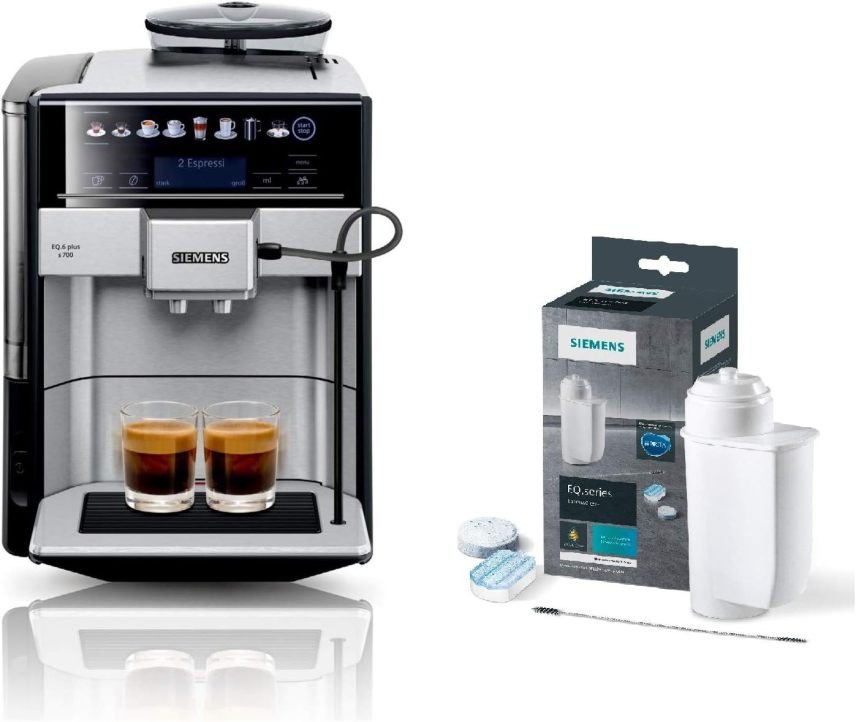 SIEMENS EQ6 plus s700 TE657503DE Machine à café automatique – Nombreuses spécialités, buse à lait, broyeur céramique, fonction 2 tasses, anticalcaire, nettoyage vapeur automatique, 1500 W, inox 1