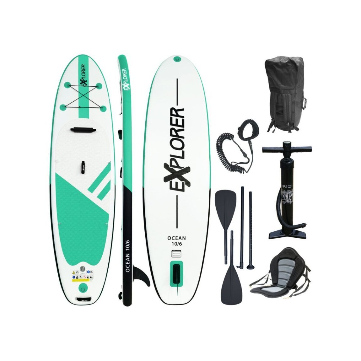 Explorer OCEAN 10.6 Kit Stand-Up Paddle / kayak 320 cm, vert/blanc, 320 × 84 × 12,7 cm – Article de second choix, comme neuf