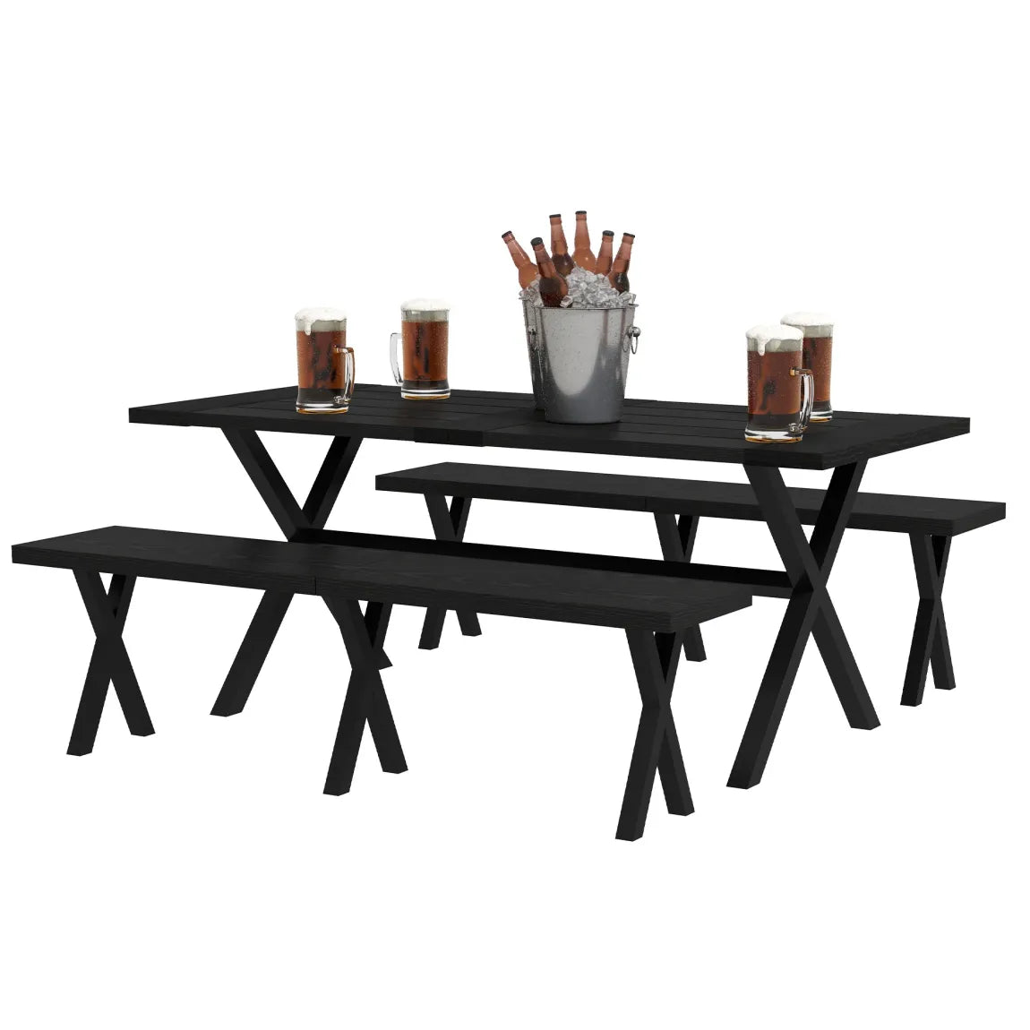 Outsunny Ensemble de brasserie 3 pièces aspect bois avec trou pour parasol