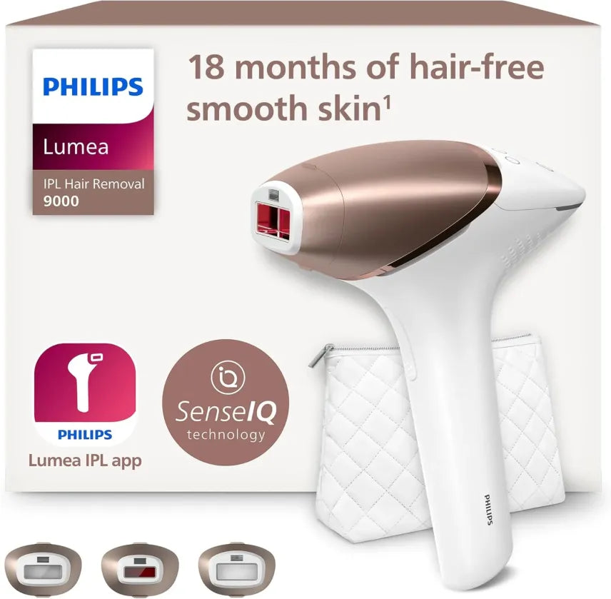 Philips Lumea IPL Série 9000 BRI955/00 – Épilation avec technologie SenseIQ, 3 embouts corps/visage/précision, sans fil