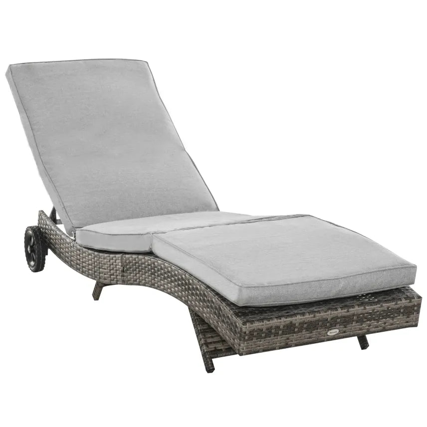 Outsunny Bain de soleil réglable en résine tressée avec roulettes – Gris