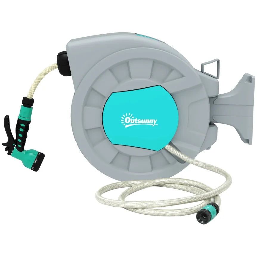Outsunny Dévidoir automatique avec tuyau de jardin 30 m et 7 modes de pulvérisation 1