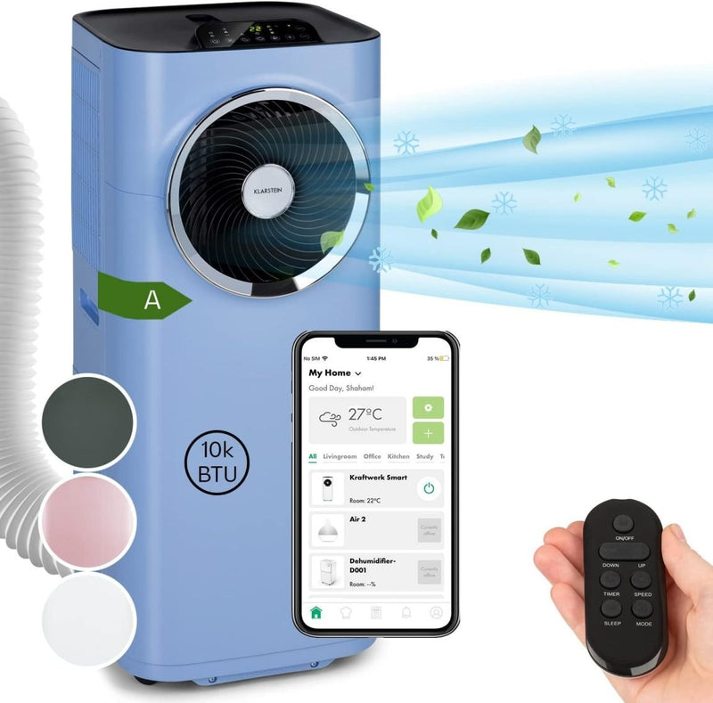 Klarstein Climatiseur mobile 5-en-1 avec tuyau d’évacuation – Ventilateur, déshumidificateur, purificateur, mode nuit, application, 12 000 BTU, maison/bureau 1