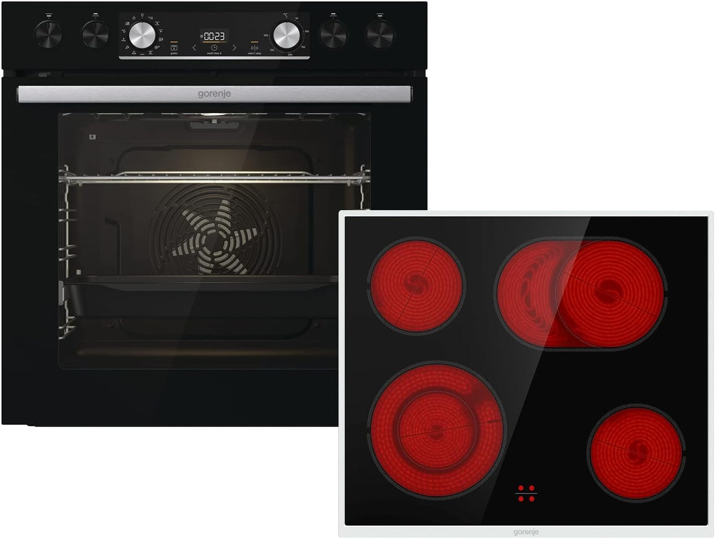 Gorenje Ensemble four encastrable chaleur tournante Inox Set 4 avec plaque vitrocéramique / 77 L / ExtraSteam / GentleClose & Open / EcoClean / AirFry / PizzaMode / PerfectGrill / rails télescopiques / finition inox 1