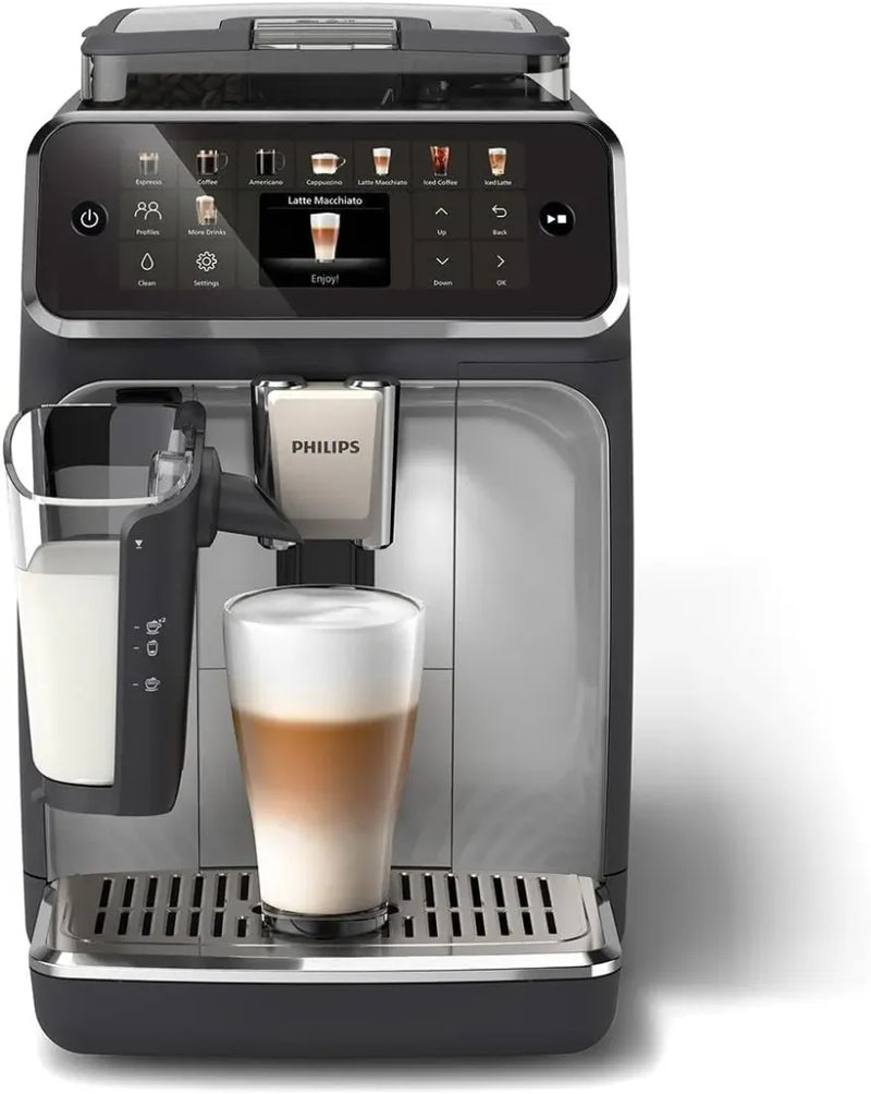 Philips Série 5500 Machine à café automatique – Système LatteGo, 20 boissons chaudes et froides, 40 % plus silencieuse avec SilentBrew, QuickStart, grise (EP5544/50)