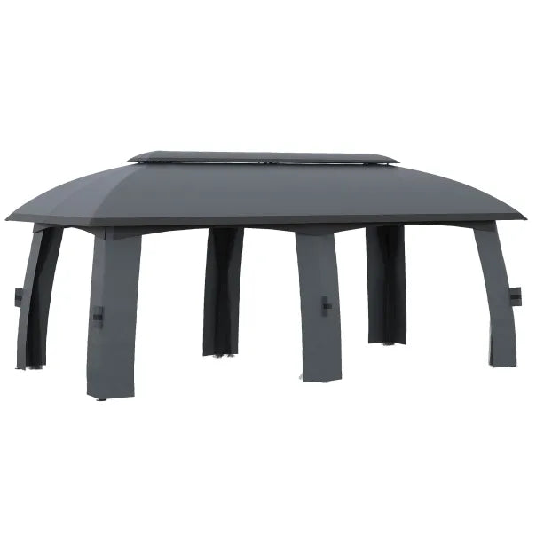 Outsunny Pavillon de jardin avec toit ventilé et rideaux