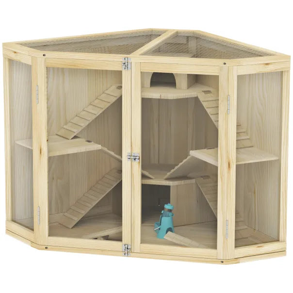 PawHut Cage pour hamster en bois 4 niveaux avec accessoires et fenêtre