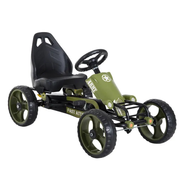 HOMCOM Kart à pédales enfant style militaire – Frein à main et réglages ajustables