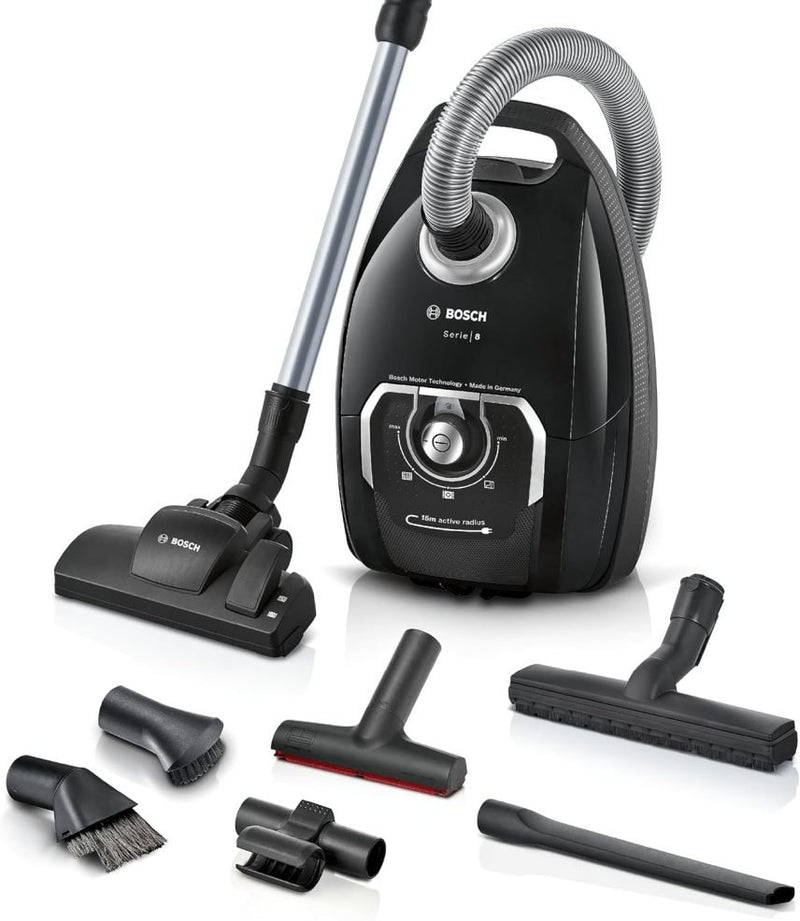 Bosch Série 8 BGB75X494 Aspirateur avec sac – Idéal allergies, filtre hygiène, brosse parquet/tapis/carrelage, long câble, silencieux, 650 W, bleu