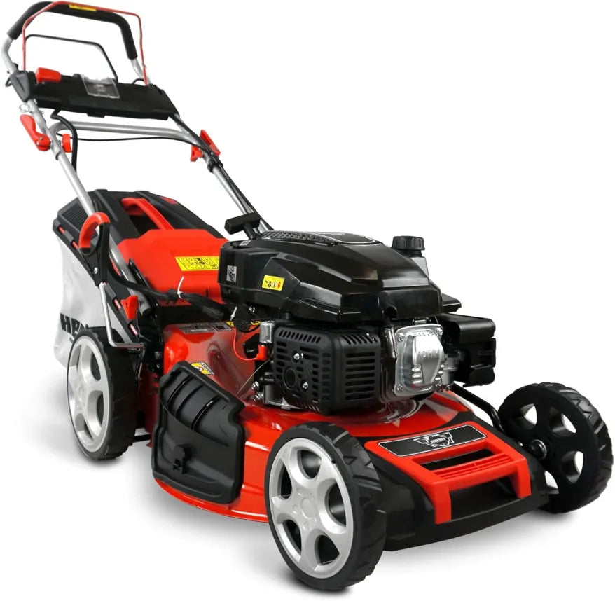HECHT Tondeuse à essence 5-en-1 – Moteur Eco 4 temps 4,4 kW (6 ch), démarrage électrique, largeur 53 cm, bac 75 L, traction, roues brevetées, mulching 1