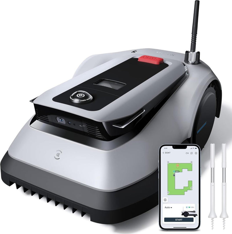 ECOVACS GOAT G1-800 Robot tondeuse sans câble périmétrique jusqu’à 800 m² – TrueMapping, évitement d’obstacles, 16 zones, pente 45 %, gestion vidéo