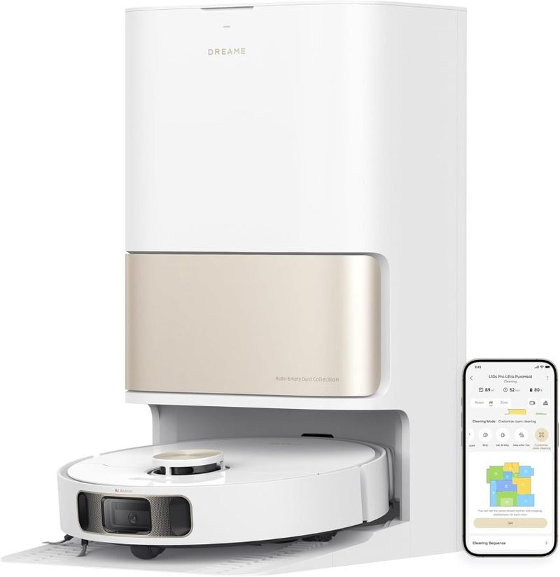 Dreame L10s Pro Ultra Heat Robot aspirateur avec lavage automatique des serpillières à l’eau chaude, extension de serpillière, aspiration 7 000 Pa, double serpillière