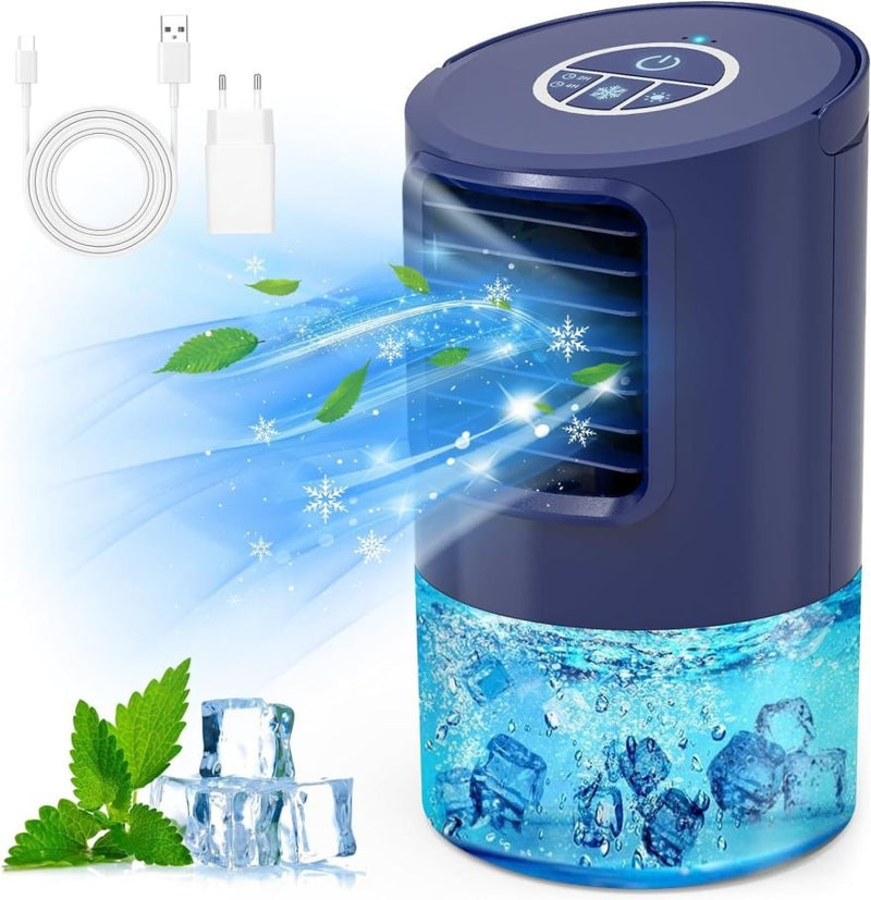 RenFox Mini rafraîchisseur d’air 5-en-1 – Climatiseur mobile, ventilateur, humidificateur, 3 vitesses, 7 LED, pour maison et bureau 1