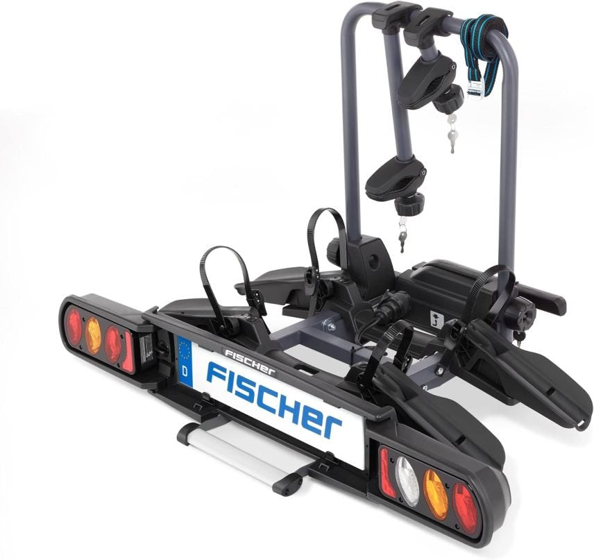Fischer ProlineEvo 2 Porte-vélos d’attelage – Pour 2 vélos jusqu’à 60 kg, compatible vélos électriques, prémonté, verrouillable et pliable