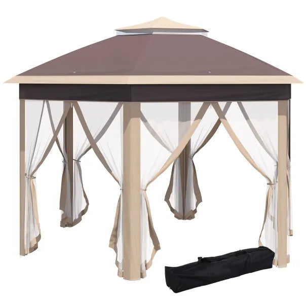 Outsunny Tonnelle hexagonale 4 × 4 m avec double toit, beige