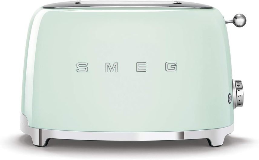Smeg TSF01PGEU Grille-pain 2 fentes – 2 tranches, 6 niveaux de brunissage, réchauffage, décongélation et bagel, tiroir ramasse-miettes, 950 W, vert pastel