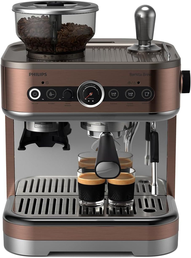 Philips Barista Brew Machine à espresso semi-automatique PSA3218/01 – Espresso simple/double, Americano, bac à grains 250 g, tassage calibré, argent métal