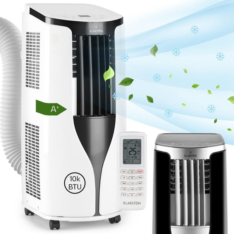 Klarstein Climatiseur mobile avec tuyau d’évacuation 3-en-1 – Ventilateur, déshumidificateur, 10 000 BTU, faible consommation, pour maison et bureau
