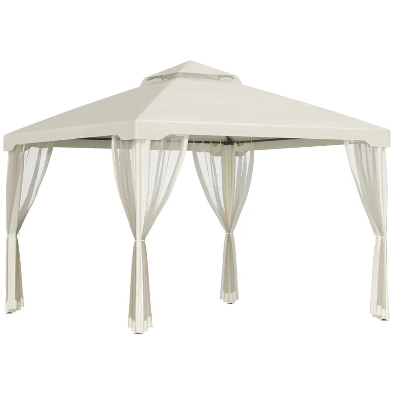 Outsunny Pavillon de jardin double toit avec moustiquaires – Blanc crème 1