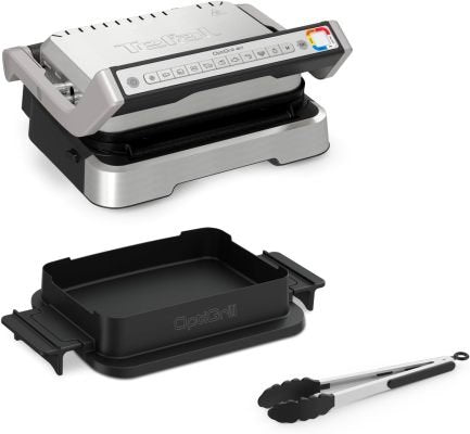 Tefal OptiGrill 4-en-1 GC776D10 – Grill de contact avec plat de cuisson, ouverture à plat, 9 programmes, indicateur de cuisson, grill et four