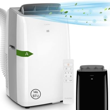 Klarstein Climatiseur mobile avec tuyau d’évacuation 3-en-1 – Ventilateur, déshumidificateur, mode nuit, portable pour maison et bureau, 12 000 BTU, faible consommation