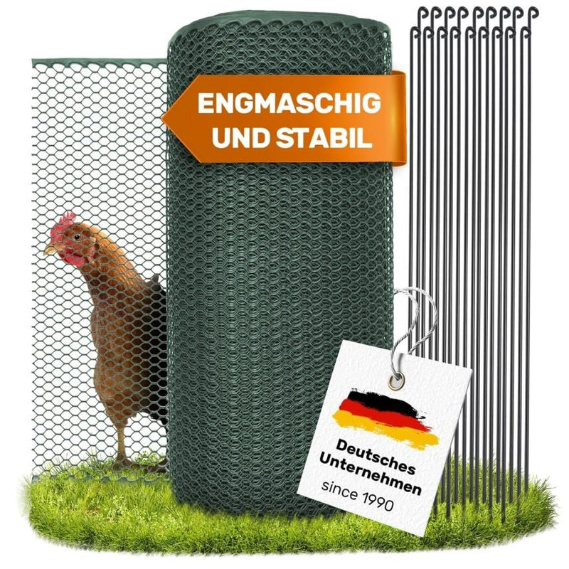 SELFmania Filet clôture pour poules 25 m × 120 cm – Maille serrée, stable, anti-UV, 21 piquets + 25 sardines en U, pour volailles, chiens et petits animaux