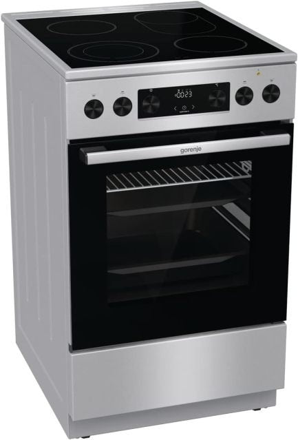 Gorenje GECS5C70XPA Cuisinière électrique 50 cm vitrocéramique – Four 70 L, GentleClose, préchauffage rapide, AirFry, ExtraSteam, mode pizza 300 °C, rails télescopiques, AquaClean, noir