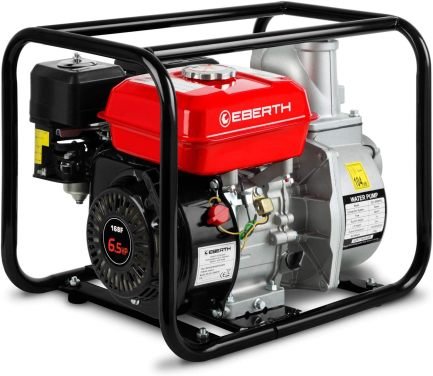 EBERTH Pompe à eau thermique 5,5 ch – 30 000 L/h, hauteur 30 m, raccord 2″, aspiration 7 m, moteur 4 temps