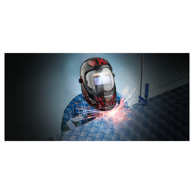 PARKSIDE® PSHL 2 D1 Casque de soudage automatique avec LED, noir/flammes – Article de second choix, comme neuf 1
