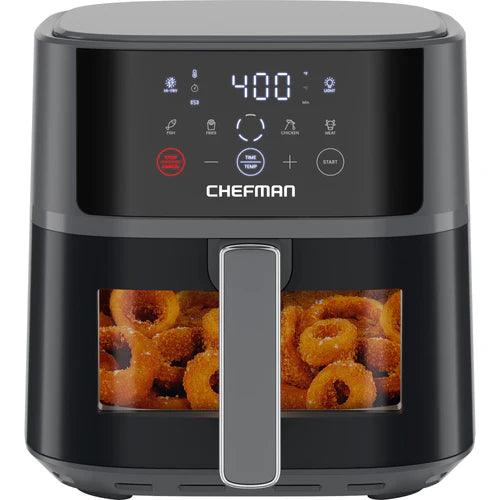 Chefman TurboFry® Touch Easy-View Airfryer 6 qt – Friteuse sans huile numérique avec fenêtre de visualisation, noire