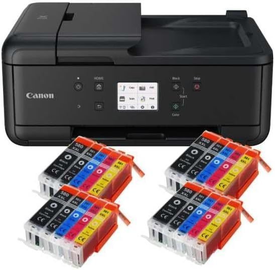 IC-Office TR7650 Imprimante multifonction jet d’encre couleur 4-en-1 (impression, copie, scan, fax, ADF, Wi-Fi, AirPrint), noire + 10 cartouches XXL