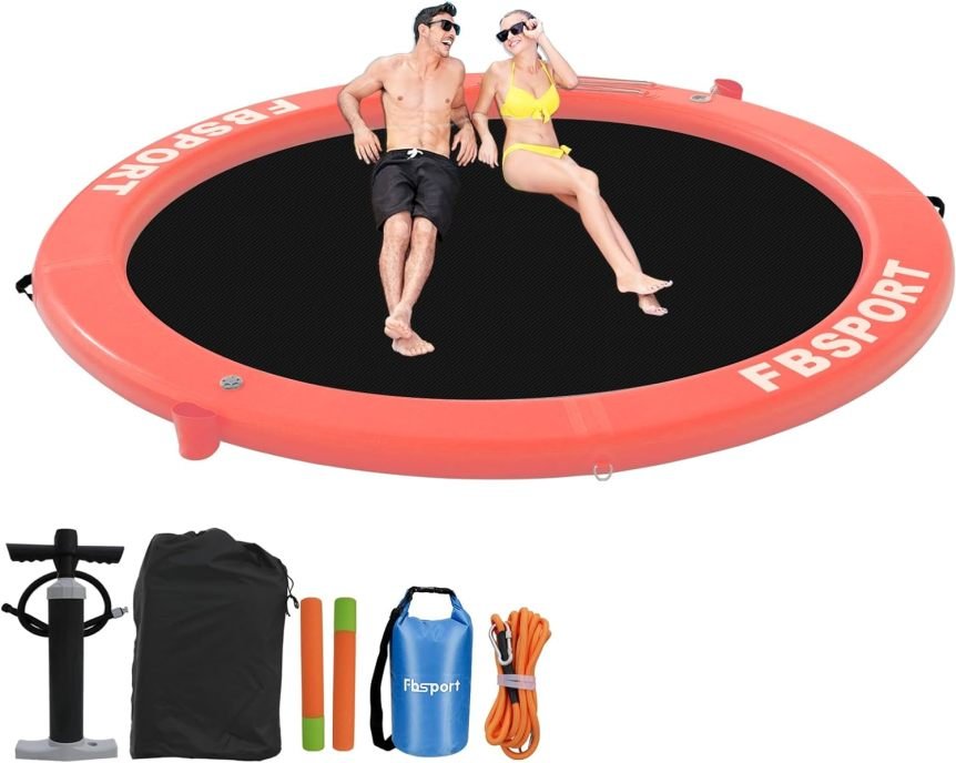 Dock gonflable – Plateforme flottante 2,44 m avec porte-gobelets, hamac aquatique et îlot de détente