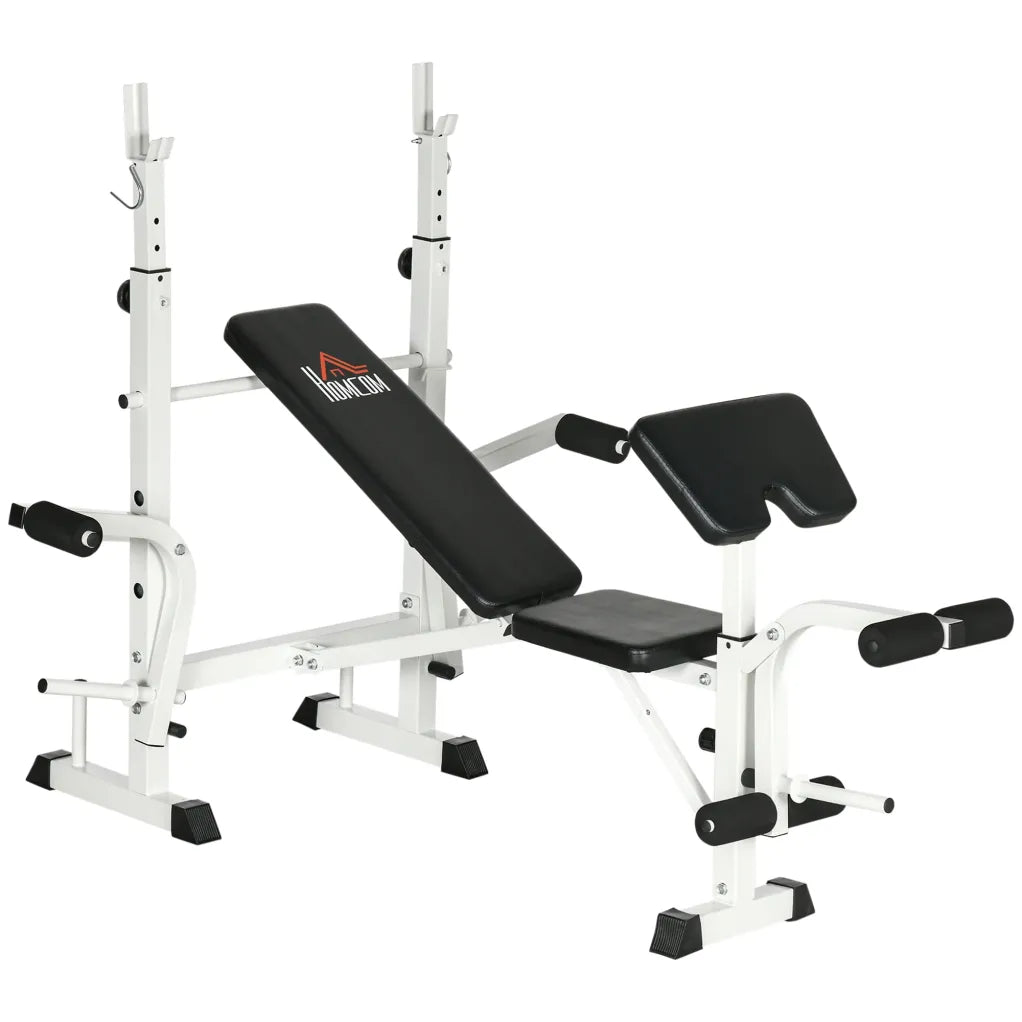 HOMCOM Banc de musculation réglable en hauteur avec presse à jambes et pupitre à biceps