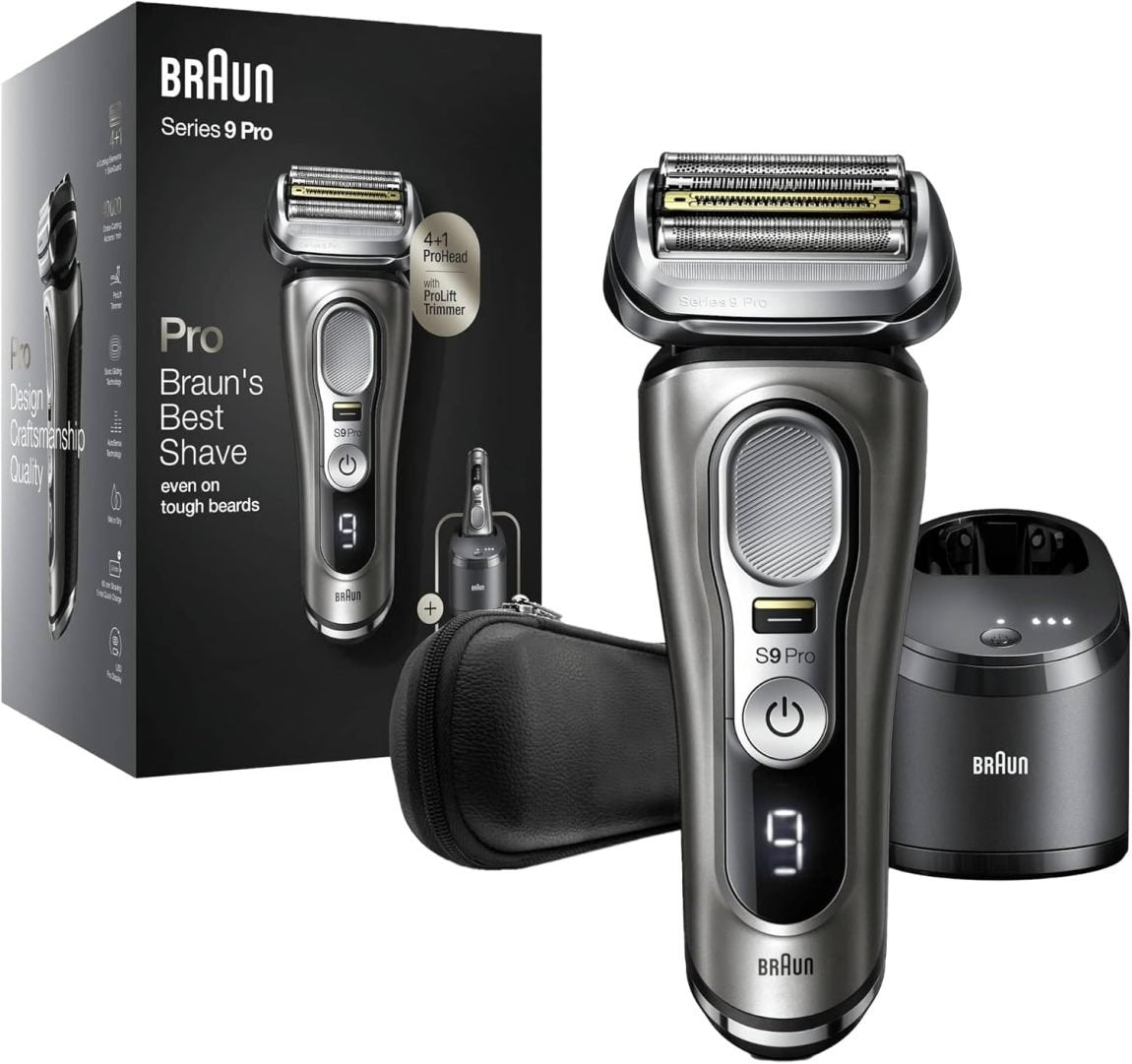 Braun Series 9 Pro Rasoir électrique premium pour homme – 4+1 éléments de rasage, tondeuse, station de nettoyage, autonomie 60 min, 9465cc, finition Noble Metal