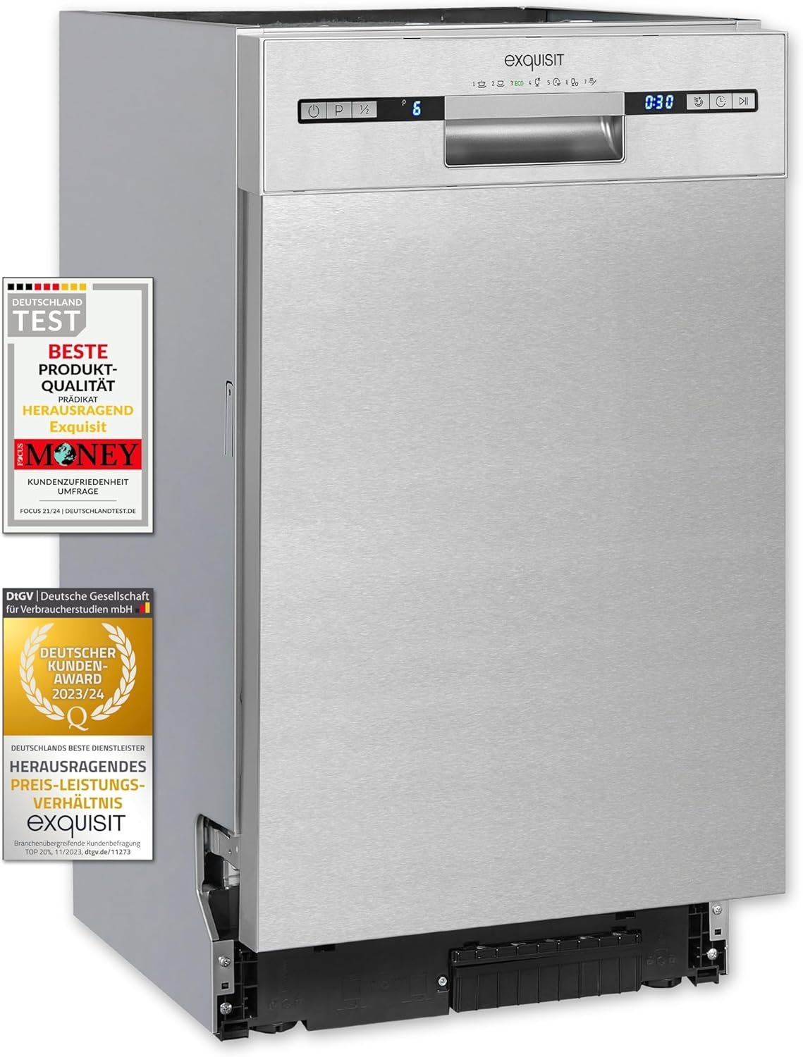 Exquisit Lave-vaisselle semi-intégrable 45 cm, 9 couverts, 9 L, départ différé, mode ECO
