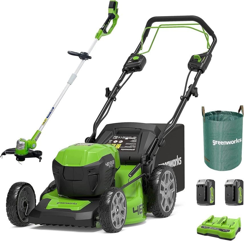 Greenworks Tondeuse sans fil autotractée 48 V (2×24 V) GD24X2LM46SPK4X – Coupe 46 cm, bac 55 L, jusqu’à 480 m², 2 batteries 4 Ah et double chargeur