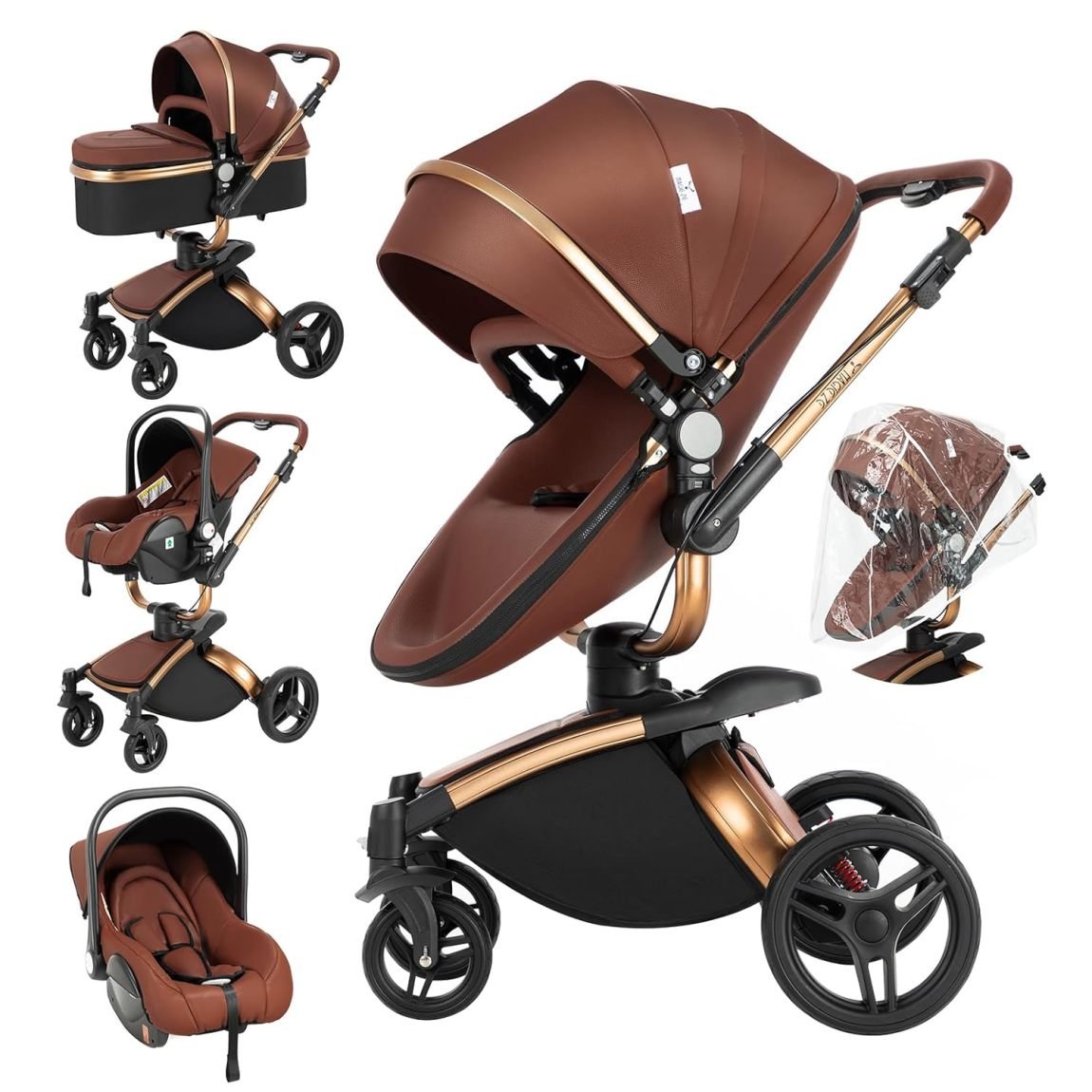 Poussette combinée 3-en-1 avec système de voyage – Nacelle haute, poussette inclinable, pliable, pour nouveau-né, modèle 906 blanc