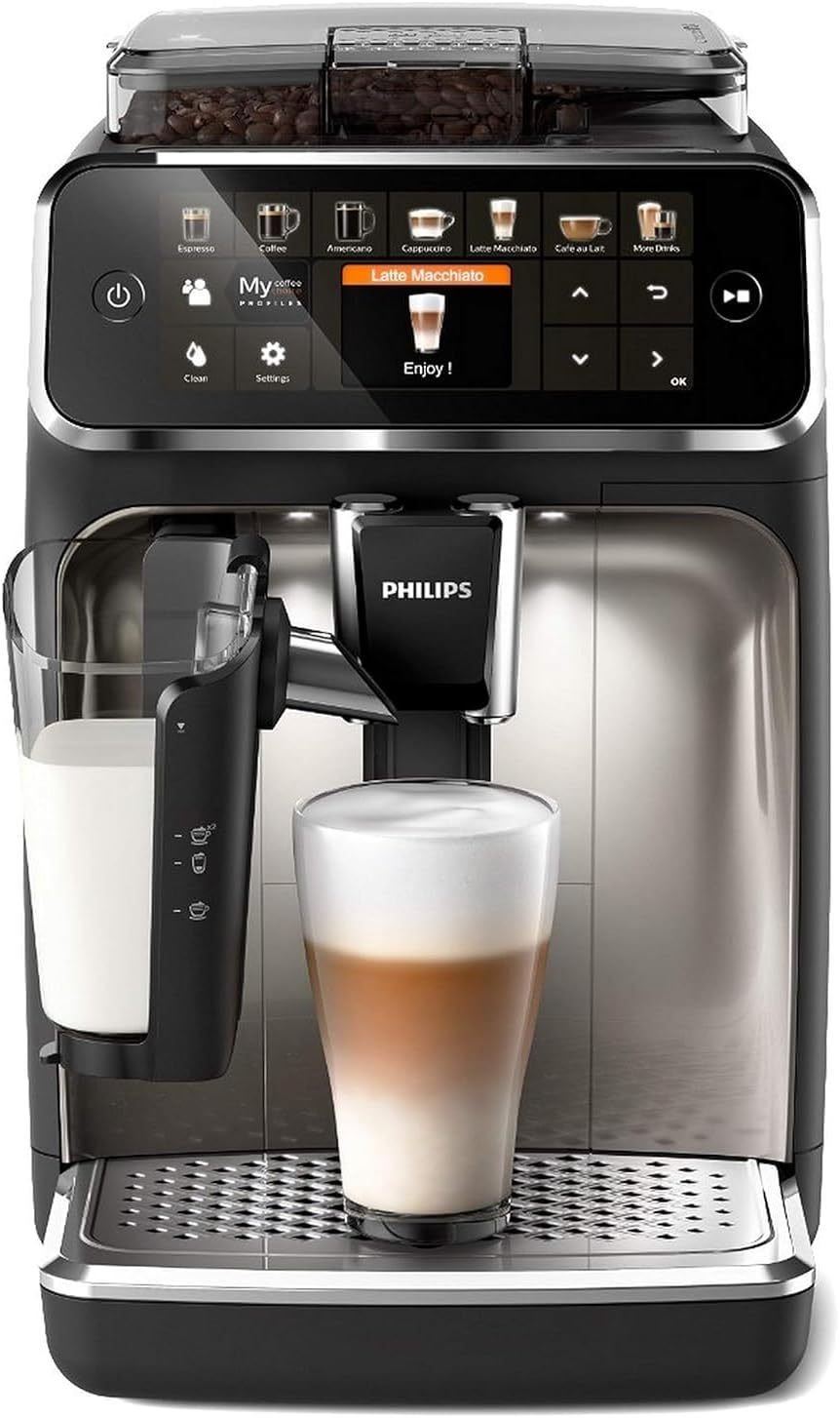 Philips Série 5400 Machine à café automatique – Système LatteGo, 12 spécialités, écran intuitif, 4 profils utilisateurs, chrome (EP5447/90)