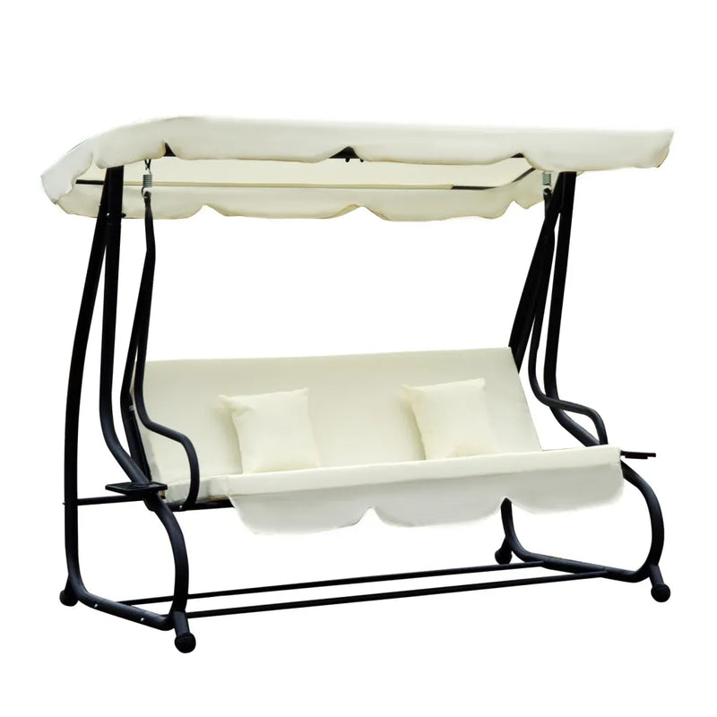 Outsunny Balancelle de jardin 3 places convertible en lit – Protection UV, blanc crème