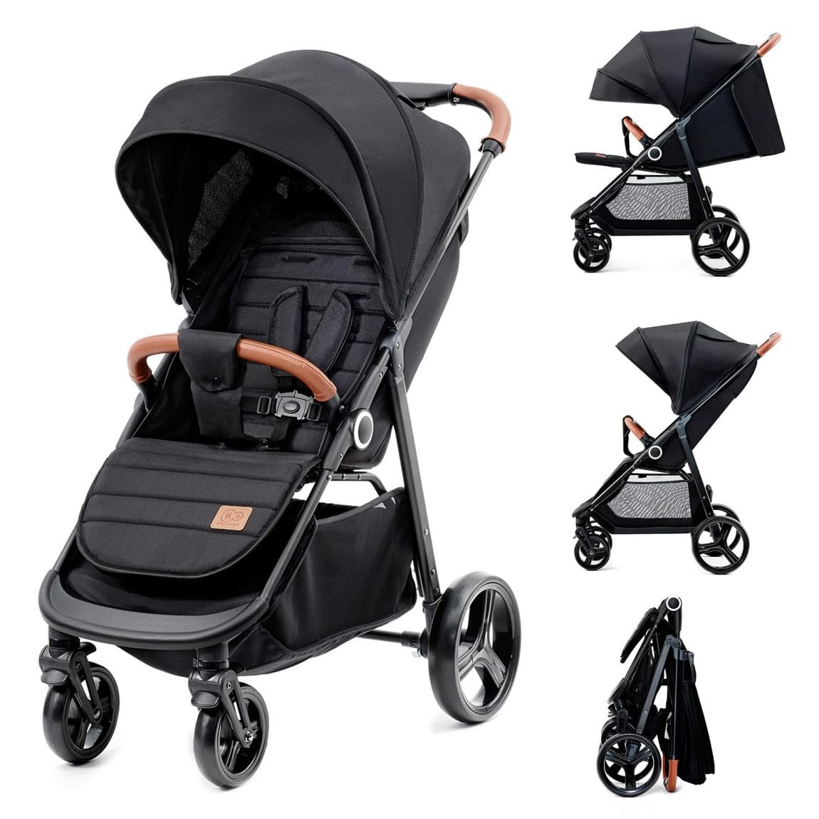 Kinderkraft GRANDE PLUS Poussette de la naissance à 22 kg – Pliage une main, position allongée, grande capote avec fenêtre, 4 roues suspendues, siège spacieux, gris