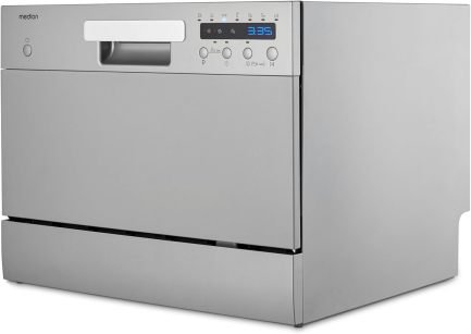 MEDION DWT60 Mini lave-vaisselle de table – 6 couverts, 7 programmes, Eco, env. 6,5 L, AquaStop, écran LED, sécurité enfant, MD37496, argent 1