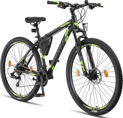 Licorne Bike Effect Premium VTT aluminium 29″ – 21 vitesses, double frein à disque, noir/lime